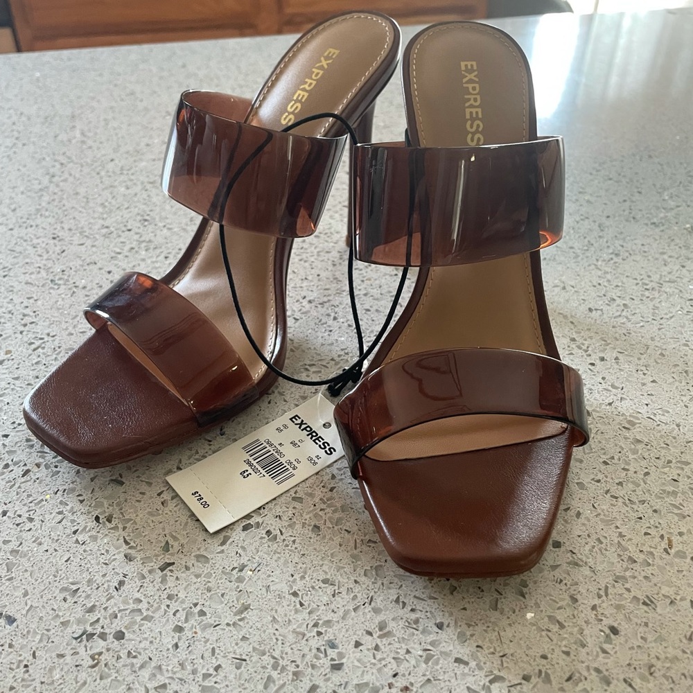 Express brown acrylic heels.  Size 6.5